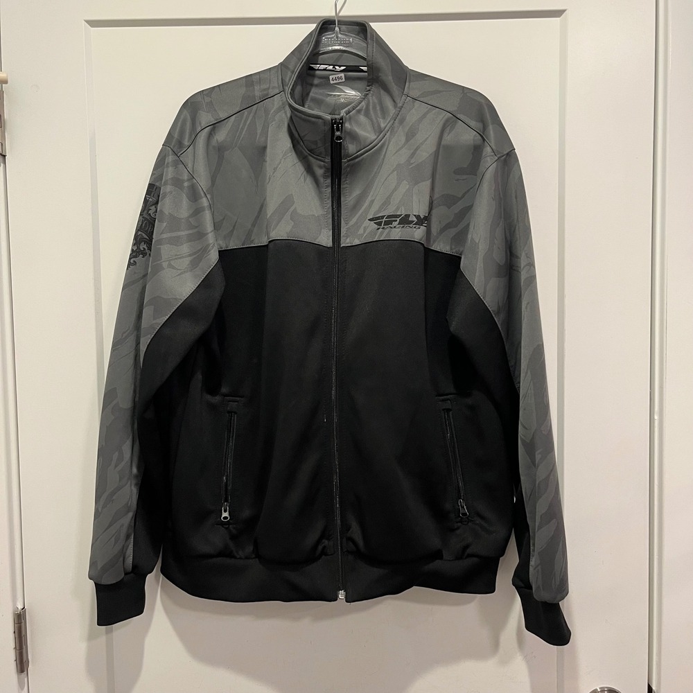 Fly Racing Mens XL Gray Camo Black Full Zip Track Jacket Mock Neck Moto Sport